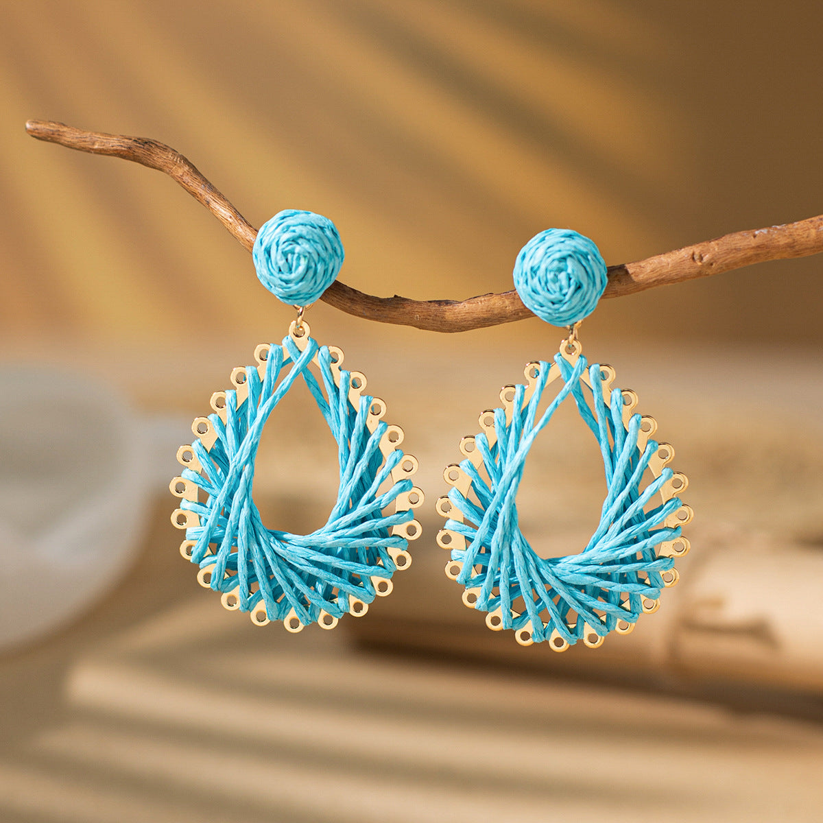 Wholesale Bohemian Exaggerated Raffia Earrings Hand Woven ACC-ES-XLH002
