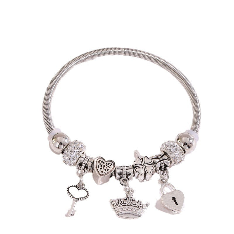 Wholesale Heart Shaped Rhinestone Stainless Steel Copper Alloy Beaded Bracelet ACC-BT-JingSY001
