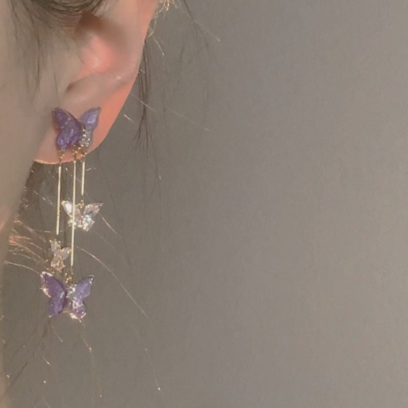 Wholesale Long Purple Butterfly Tassel Earrings