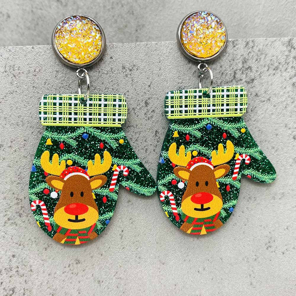 Wholesale Christmas Colorful Gloves Glitter Acrylic Earrings ACC-ES-ChenY069