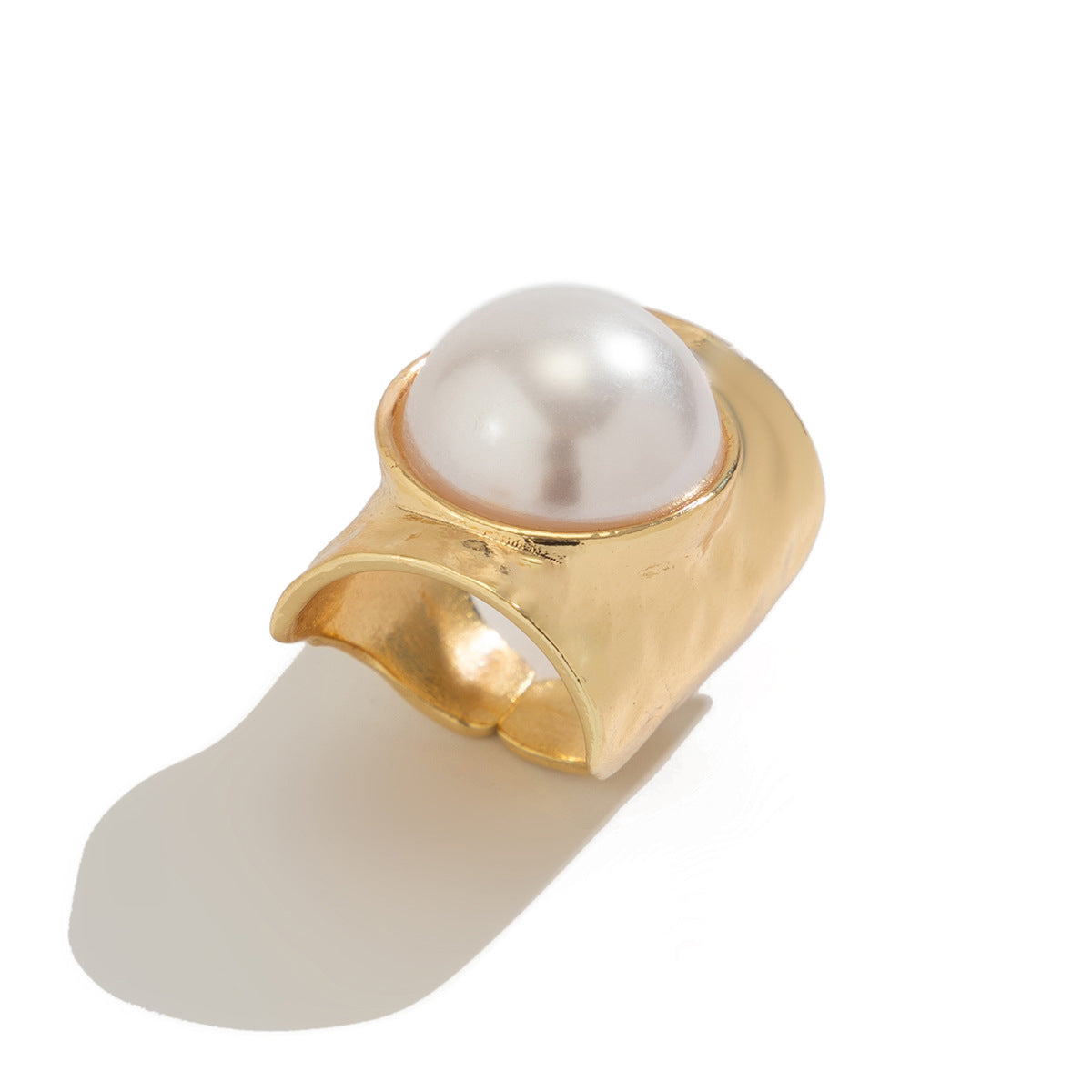 Wholesale Chic Geometric Pearl Statement Ring For Women Gold Tone Alloy Gift Boutique Resale