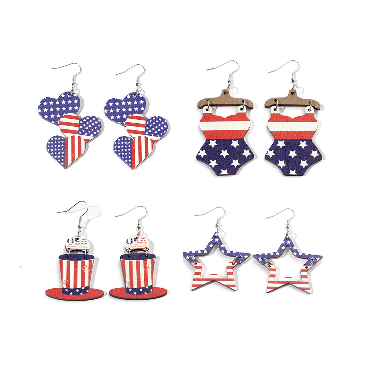 Wholesale Independence Day Flag Star Stripe Love Swimsuit Element Earrings