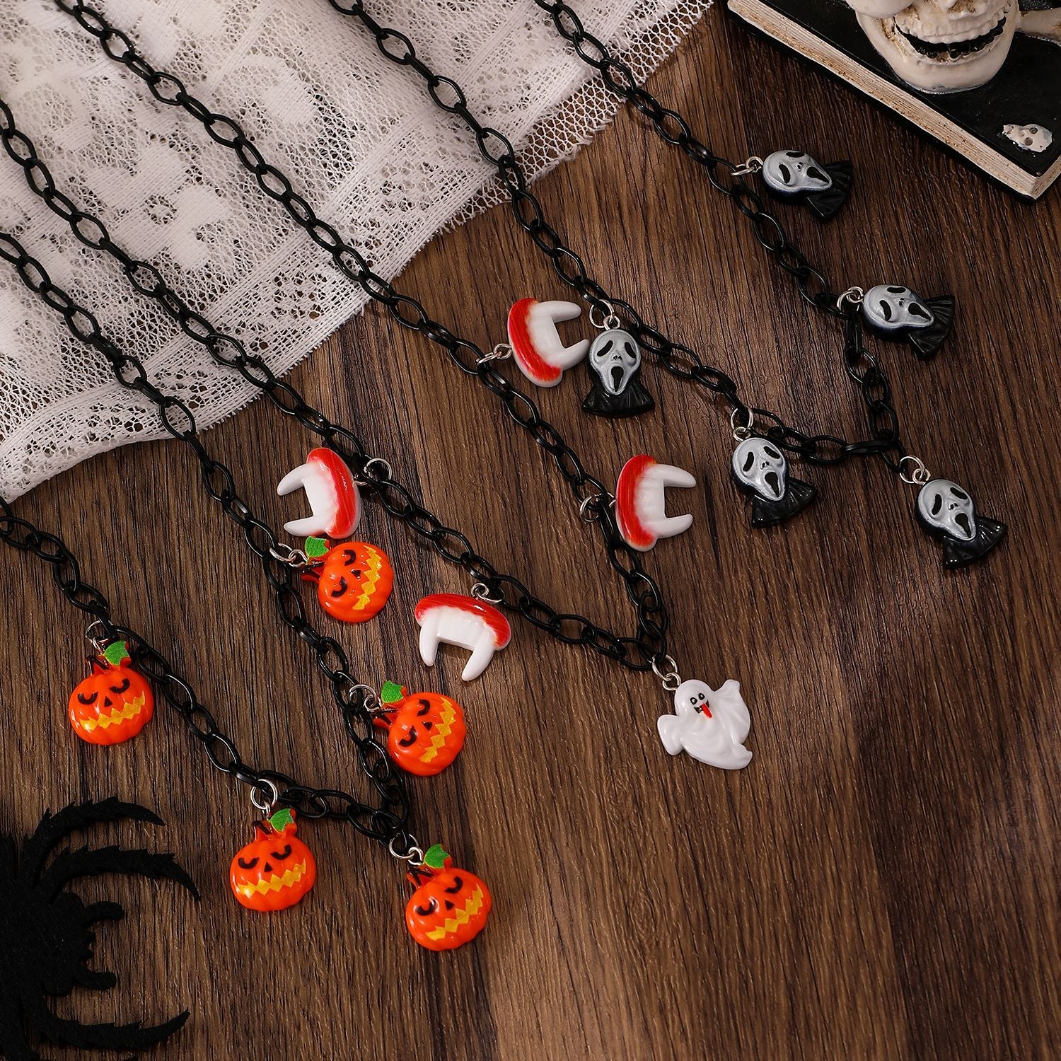 Wholesale Resin  Cartoon Pendant Necklace - Funny Pumpkin Ghost Design,  Fashion Accessory for Party or Boutique Resale