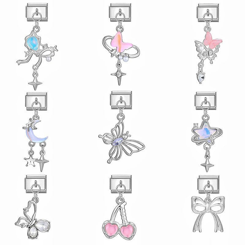 Wholesale Stainless Steel Butterfly Moon Pendant Charm DIY Bracelet Jewelry Making Accessory Boutique Resale