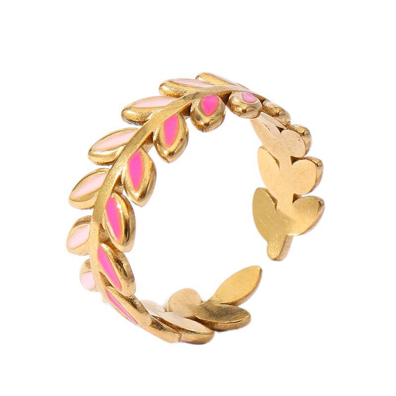 Wholesale Oil Dripping Star Leaf Stainless Steel Ring 18k Gold Plated Rings ACC-RS-MuC012