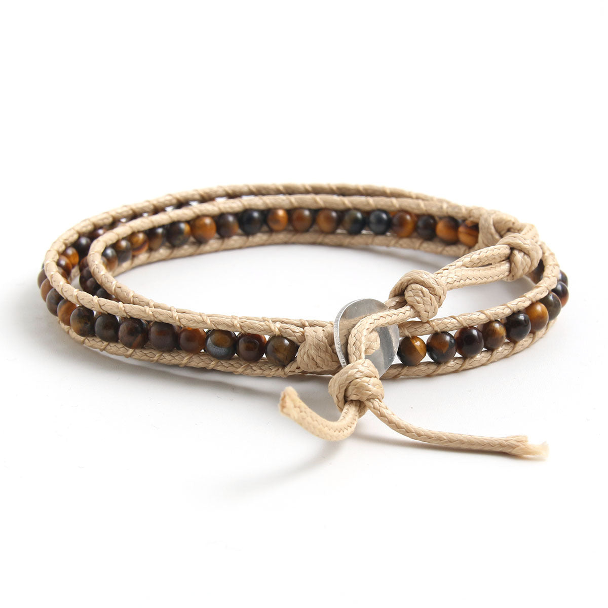 Wholesale Bohemian Tiger Eye Stone Natural Stone Leather Cord Braided Bracelet Stainless Steel Bracelets ACC-BT-HongMing009