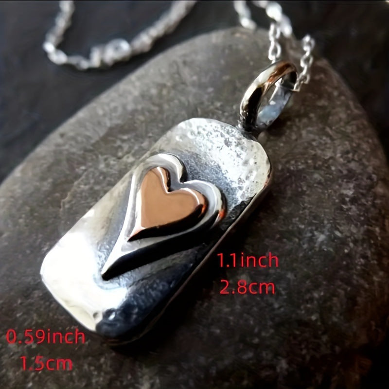 Wholesale 10pcs Double Love Heart Vintage Rectangular Pendant Necklace ACC-NE-Yunz002