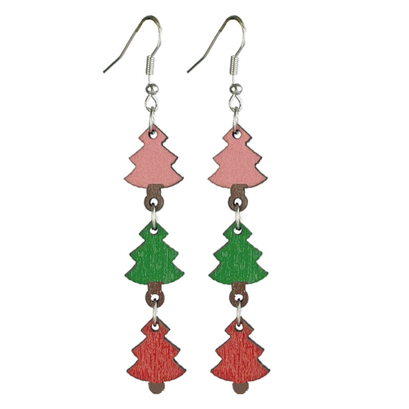 Wholesale 2 Pairs/pack Christmas Wood Christmas Tree Snowman Earrings ACC-ES-HY185