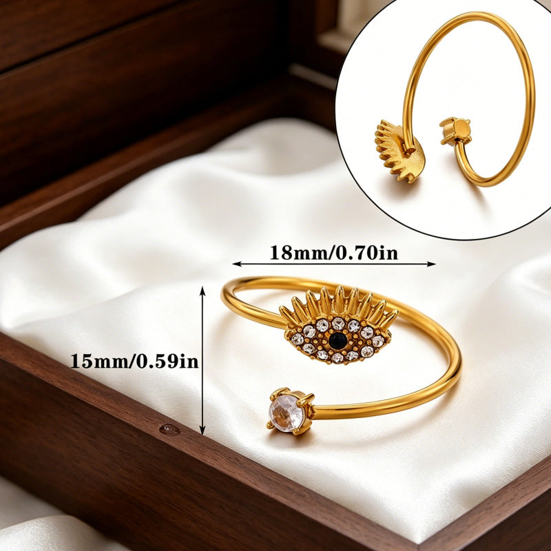 Wholesale Fashion Evil Eye Open Ring Adjustable Stainless Steel Turkish Blue Eye Jewelry Accessory