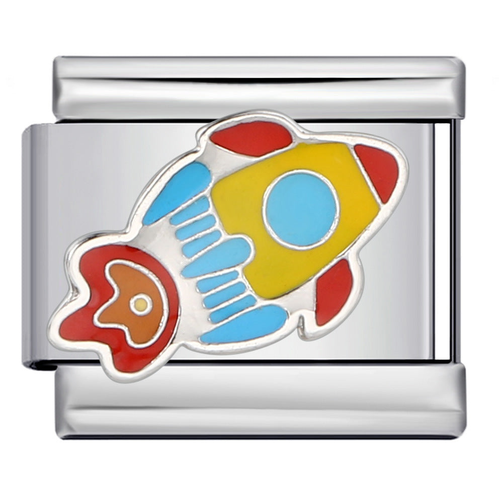 Wholesale Space Planet Italian Module  Stainless Steel Welding Oil Dropping Pattern DIY Charms