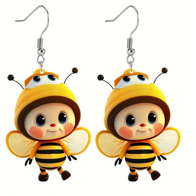Wholesale acrylic flat cartoon bee earrings