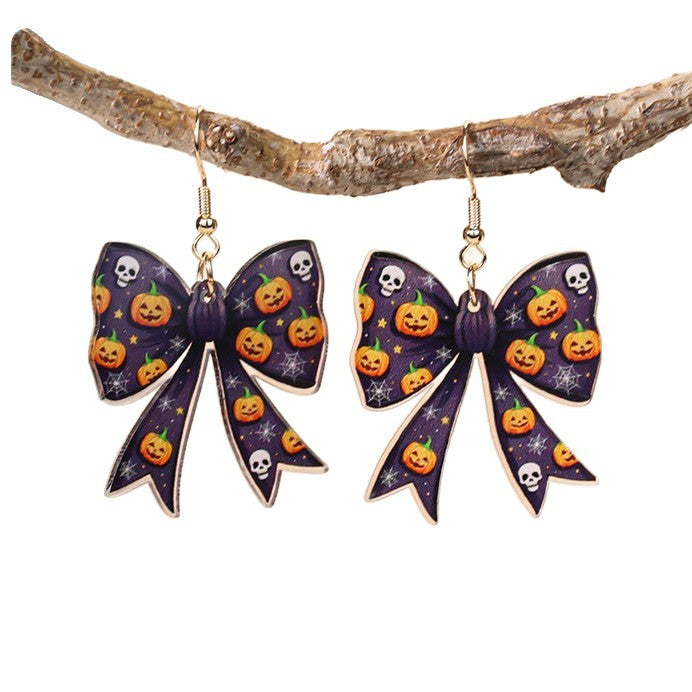 Wholesale Halloween Gothic Acrylic Evil Pumpkin Bow Earrings