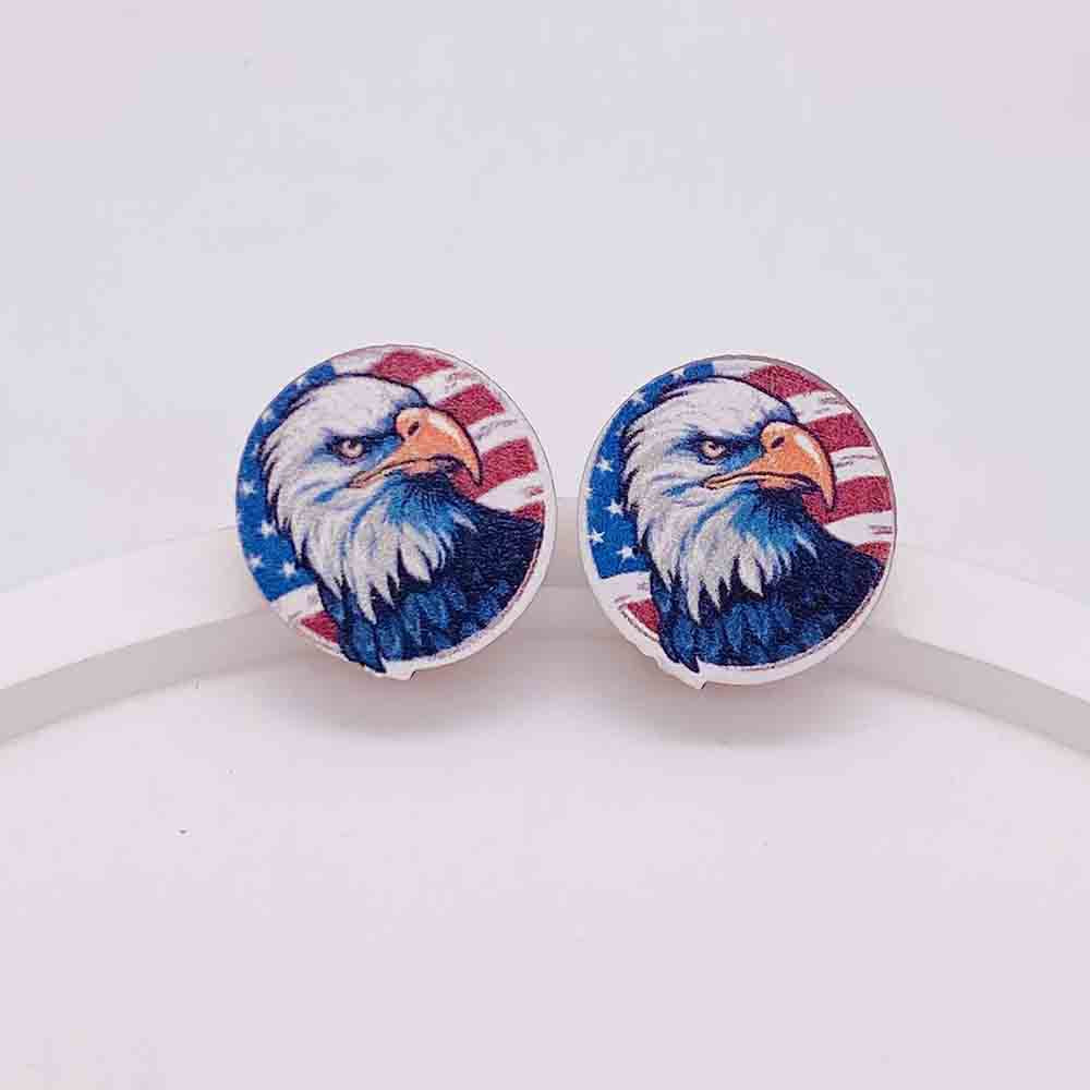 Wholesale American Flag Independence Day Wooden Stud Earrings Heart Shape Pentagram Sunflower Earrings ACC-ES-Cheny007