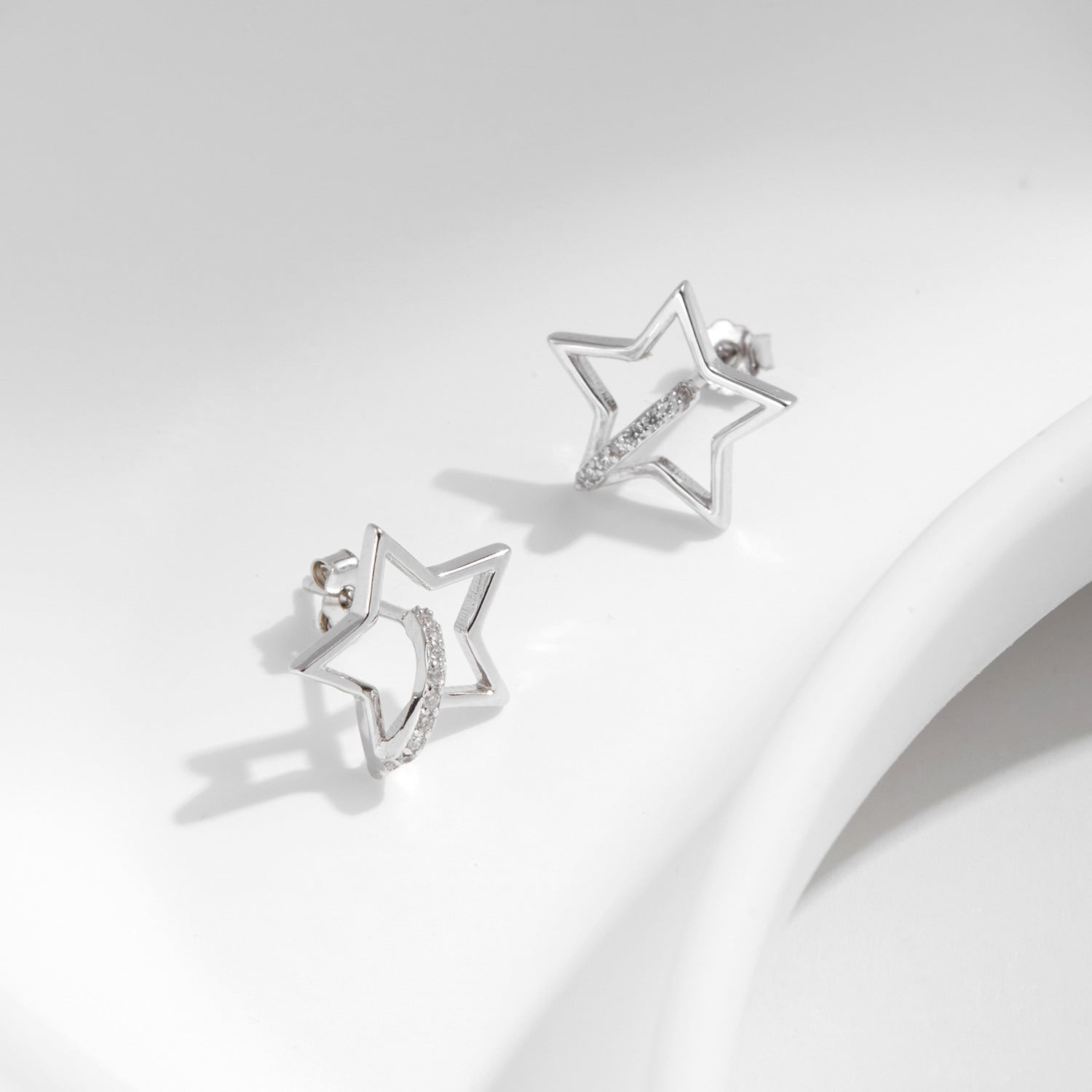 Wholesale  S925 Silver Hollow Line Star Rows Diamond Earrings