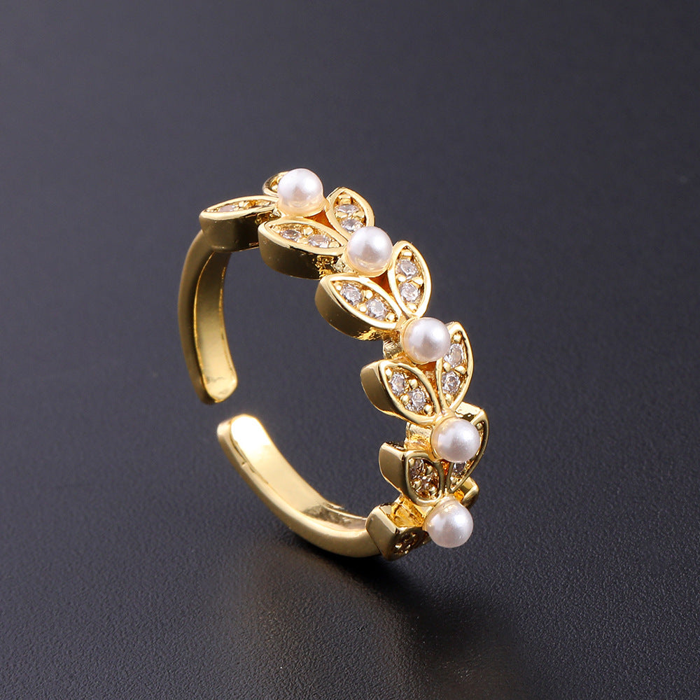 Wholesale European Fashion Sparkling Gold Plated Copper Zircon Open Ring Geometric Chic Jewelry Accessory Gift