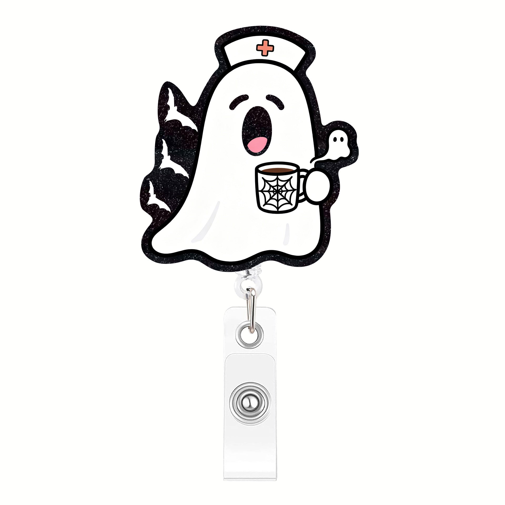 Wholesale  Boo Crew Ghost Nurse Retractable Badge Reel Fun Acrylic Charm For Keys Or ID Badge Boutique Resale Gift