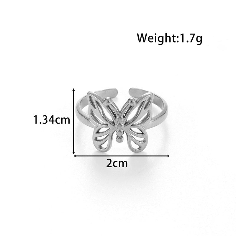 Wholesale titanium steel love butterfly  retro open ring