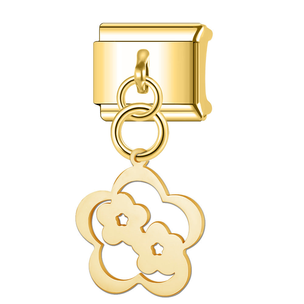 Wholesale Italian Charm Bracelet 9mm DIY Splicing Hollow Gold Pendant Stainless Steel Composable Bracelet