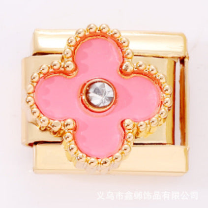 Wholesale 10pcs Italian Charm Bracelet 9mm DIY Splicing Removable Black Pink Four Leaf Clover Stainless Steel Composable Bracelet