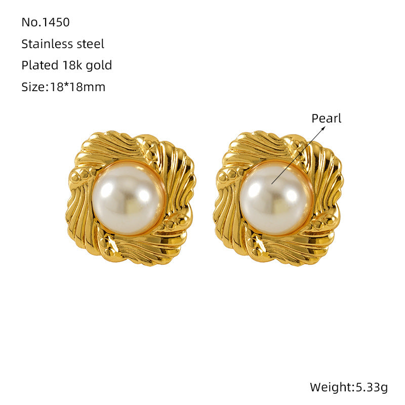 Wholesale Vintage 18K Pearl Baroque Stud Earrings Stainless Steel Earrings ACC-ES-Zhongy003