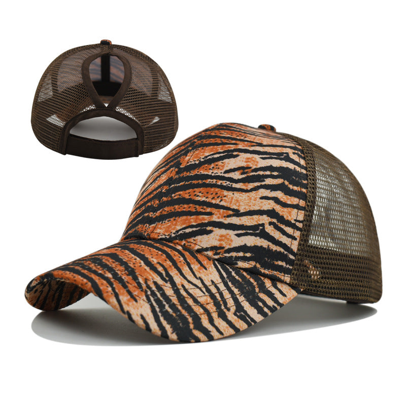 Wholesale Stylish Leopard Print Baseball Cap with Ponytail Hole,  Women' s Mesh Adjustable Hat