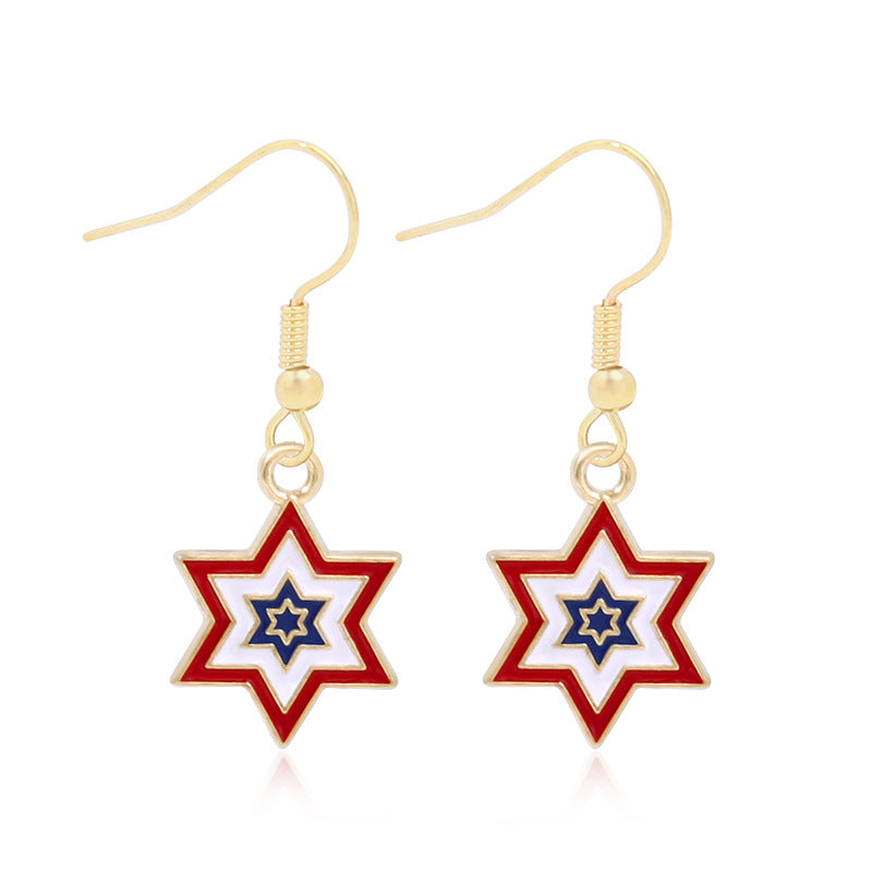 Wholesale American Independence Day Alloy Oil Drop Flag Pentagram Angel Earrings ACC-ES-BinLi003