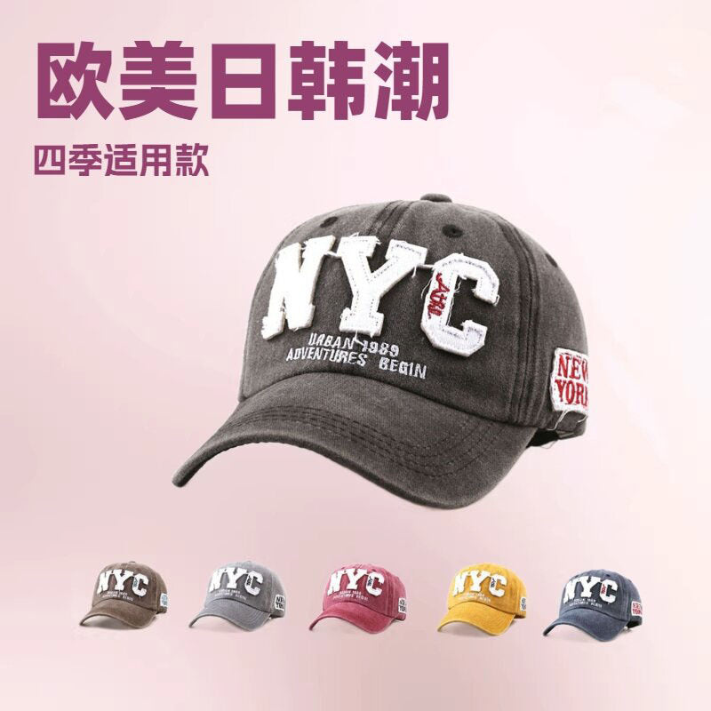 Wholesale Trendy Women' s Baseball Cap with Embroidery NYC Letters,  Black,  Sun Protection Casual Beach Hat,  Boutique Resale