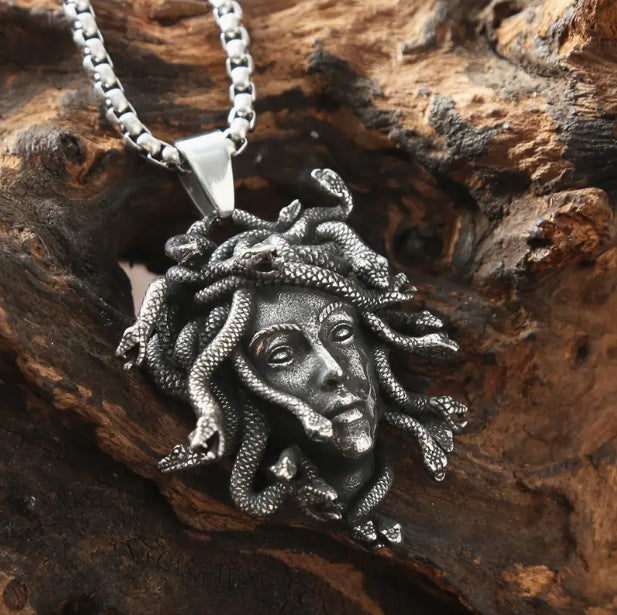 Wholesale Retro Snake Woman Medusa Statue Myth Pendant Necklace