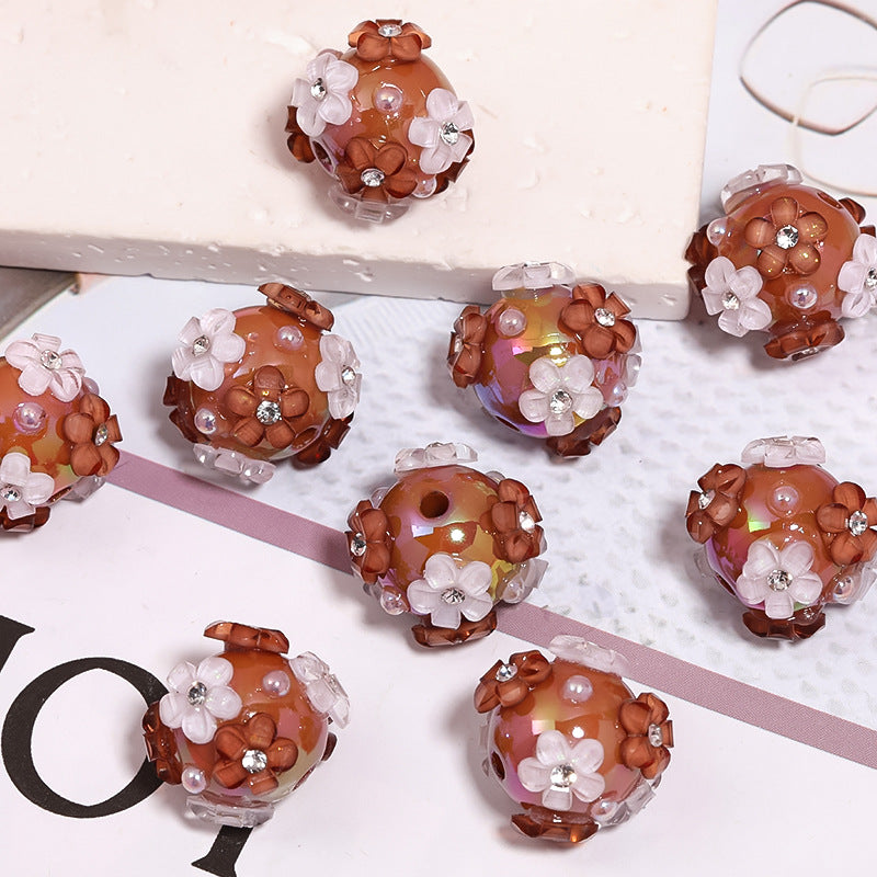 Wholesale of 5pcs Beaded Pen Accessories Pearl Flower Acrylic Beads ACC-BDS-BLG014