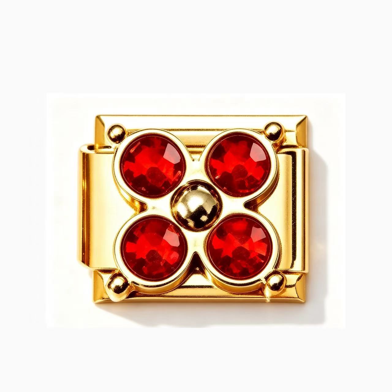 Wholesale Gold Tone Stainless Steel Four Leaf Clover Bracelet Colorful Zircon Inlaid Italian Modular Design Fashion Jewelry Accessory For Everyday And Gift