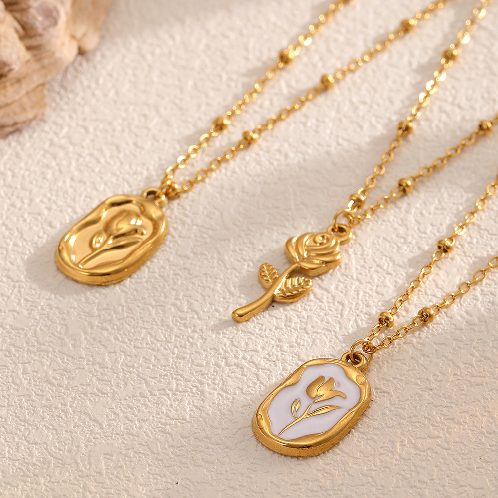 Wholesale Stainless steel rose pendant necklace