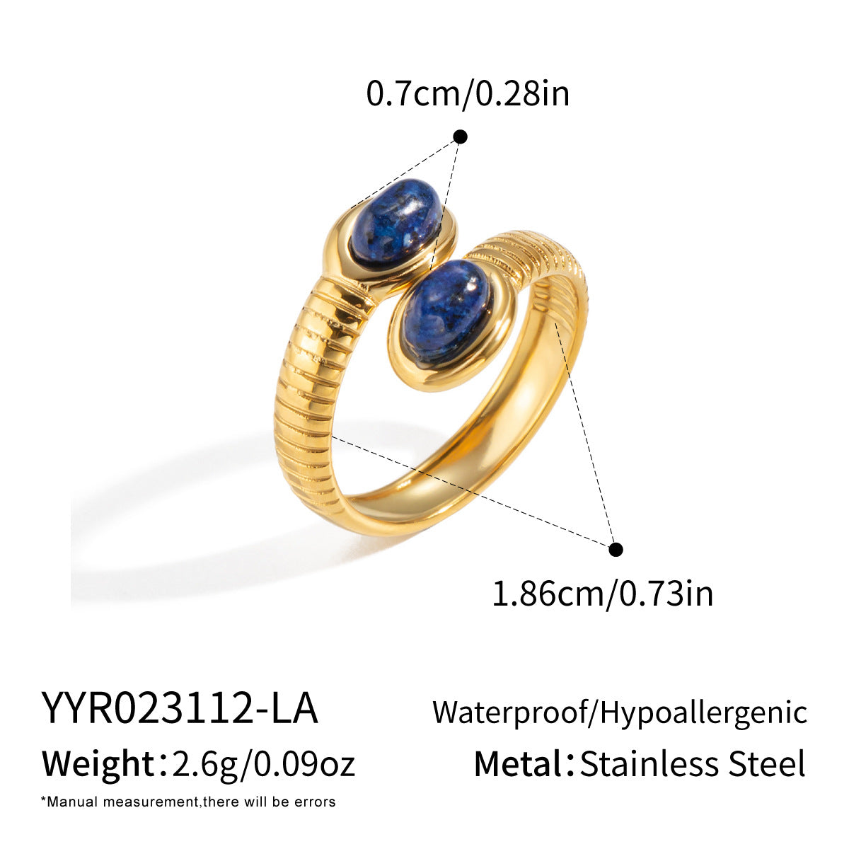 Wholesale French Style Ins Retro Open-Ended Ring with Lapis Blue and Turquoise,  Fashion Jewelry Accessory for Gift