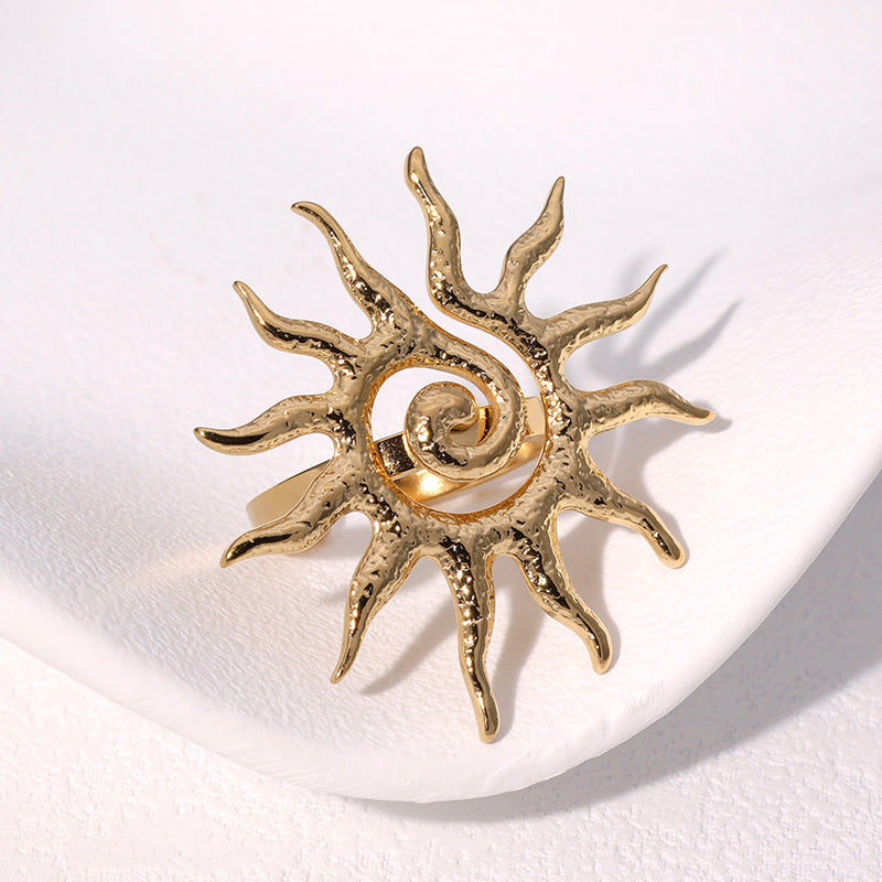 Wholesale Retro Sun Geometric Adjustable Open Ring Stainless Steel 18K Gold Plated Chic Fashion Accessory Boutique Resale