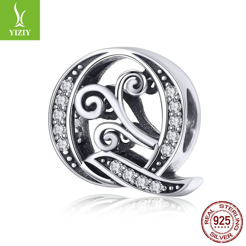 Wholesale 26 Letters DIY Beaded Bracelet Accessories Inlaid with Zircon Sterling Silver Beads Charms ACC-CHS-YinZhiyun001