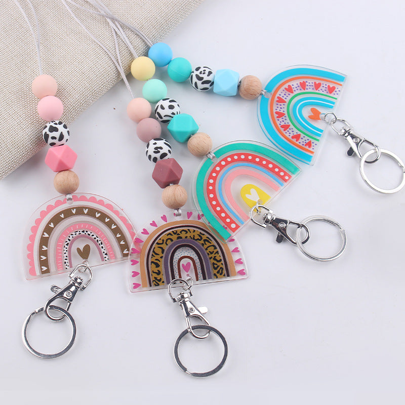 Wholesale Cartoon Acrylic Rainbow Silicone Beaded Necklace Keychain ACC-KC-GuangTian067