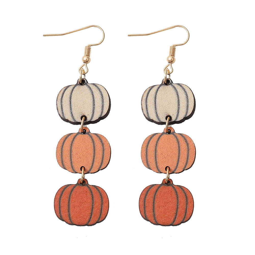 Wholesale Thanksgiving Three-Color Pumpkin Triptych Pendant Earrings