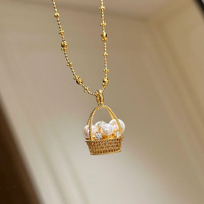 Wholesale  Magic Chain Pearl Small Flower Basket Necklace