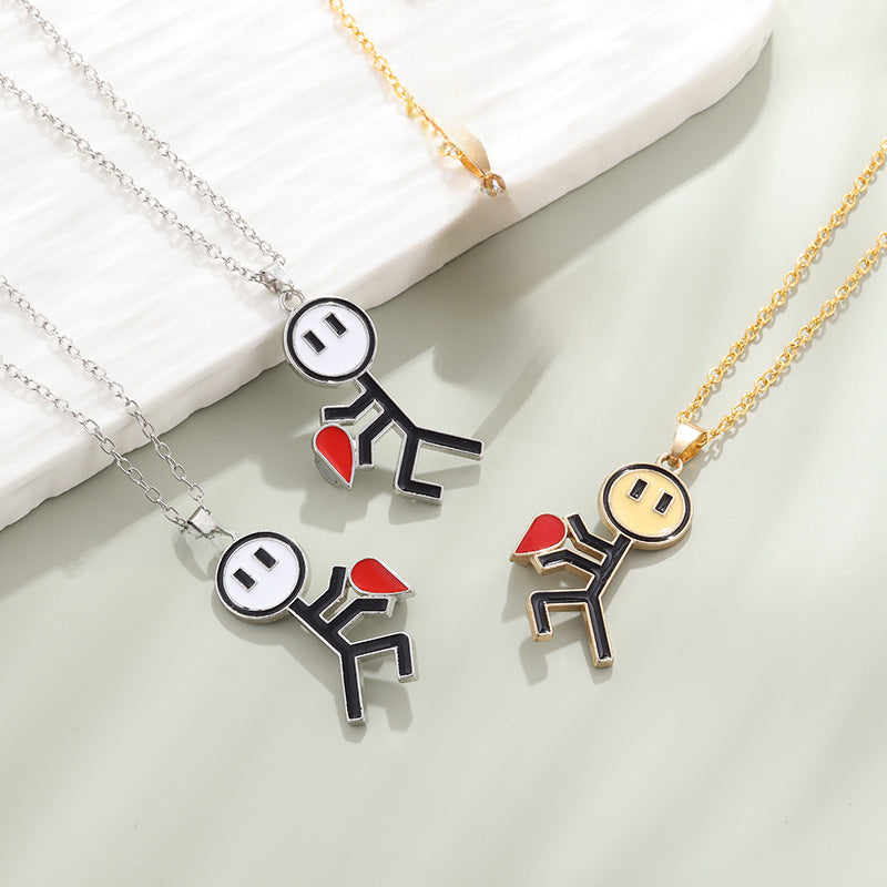 Wholesale  love stitching Stickman couple's funny magnetic necklace
