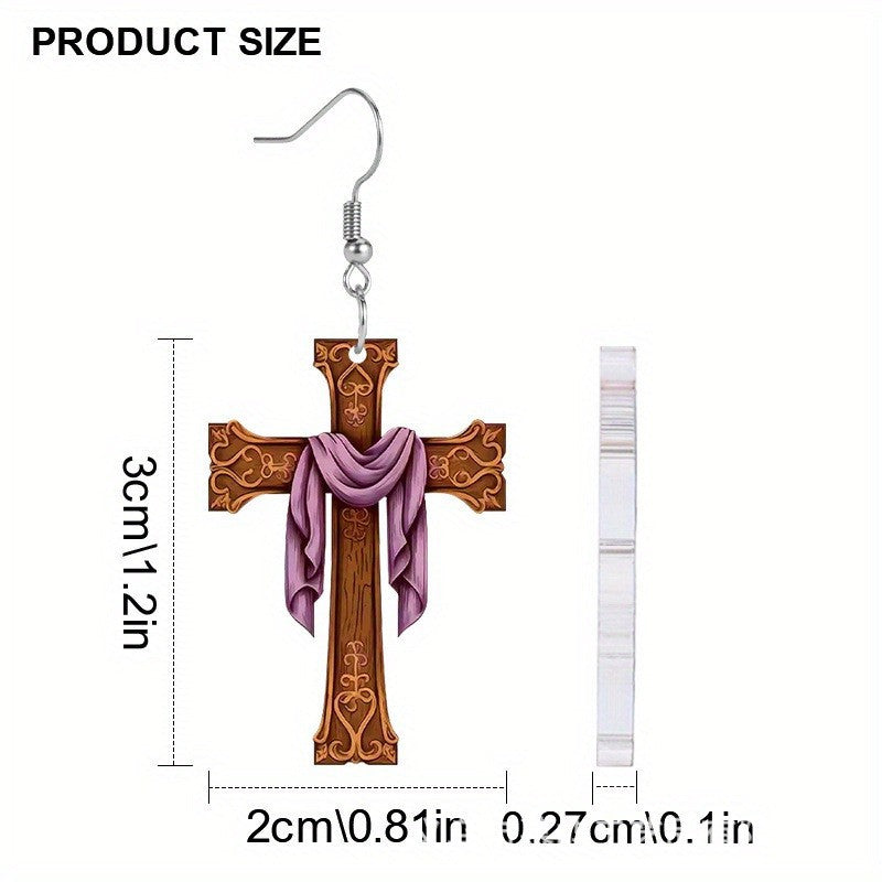Wholesale Purple dangling cross earrings