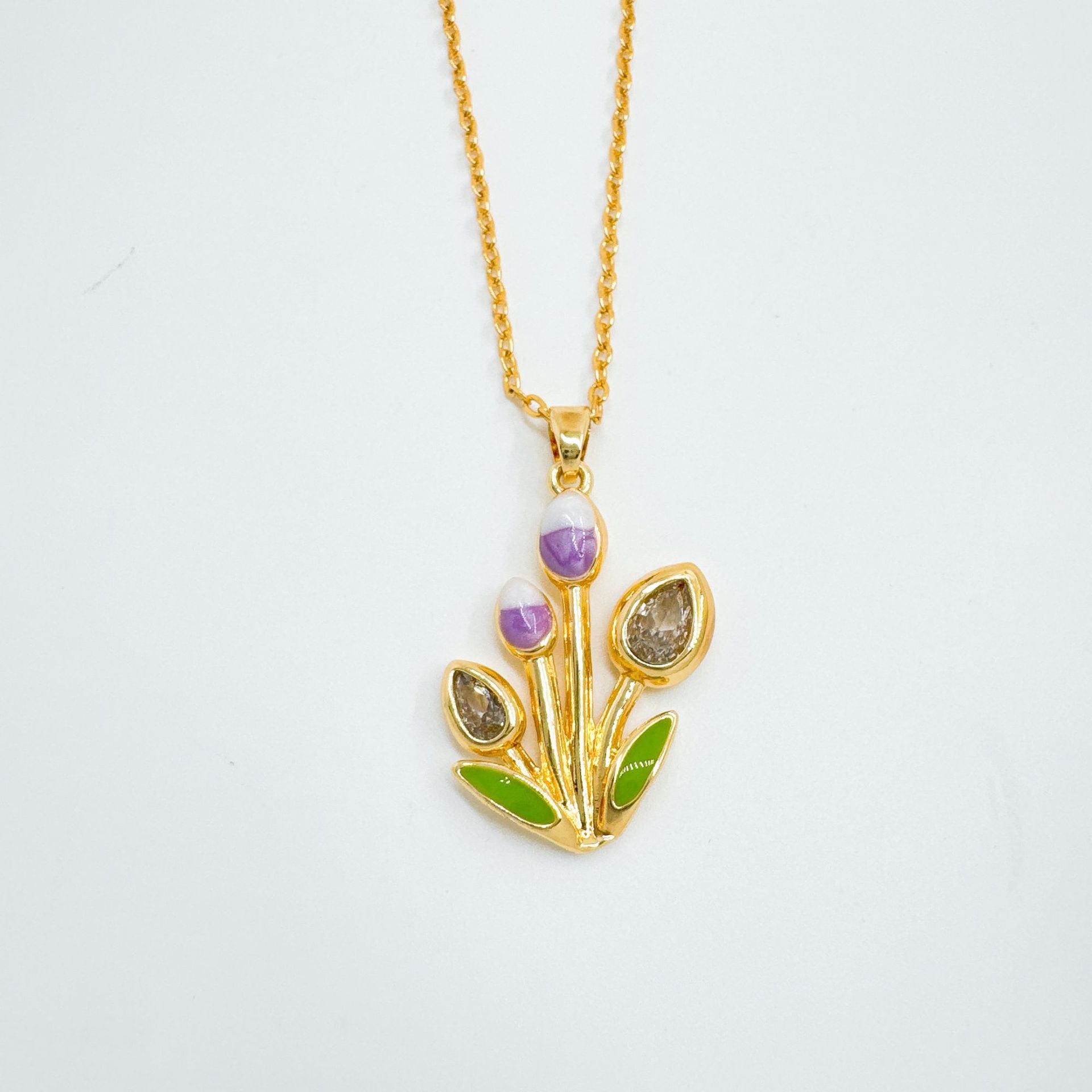 Wholesale Tulip Enamel Pendant Necklace for Women - Copper Electroplating Boutique Resale Jewelry