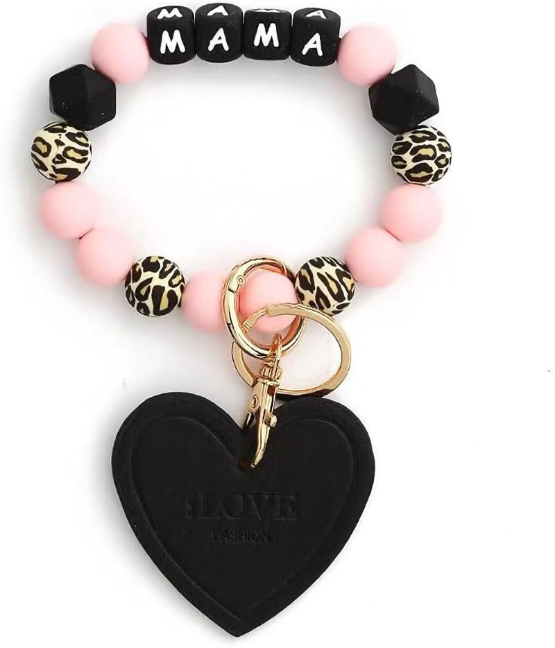 Wholesale Silicone Heart MAMA Mother S Day Bracelet Keychain DIY Bead Charm Fashion Accessory Gift