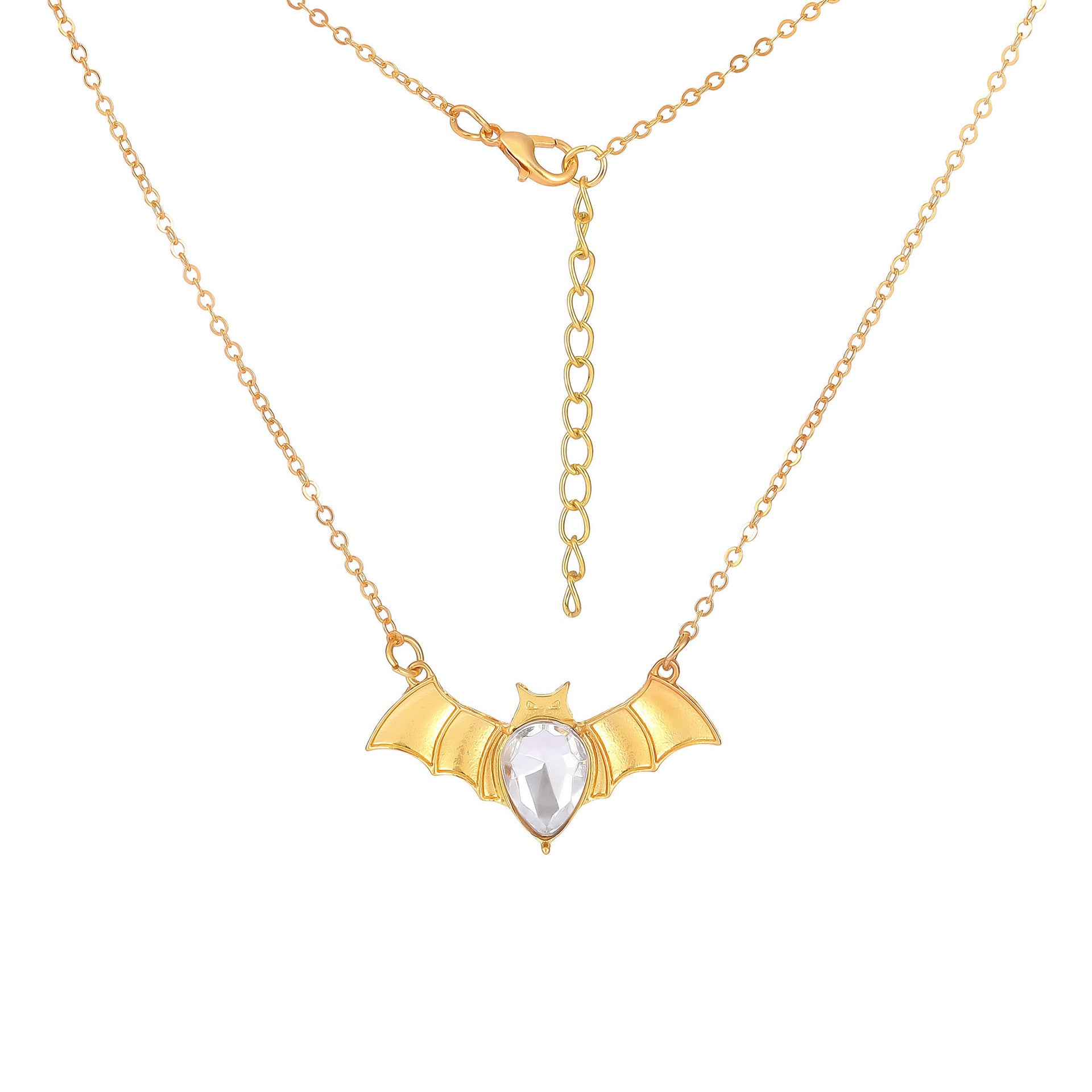 Wholesale Fashionable golden bat pendant large rhinestone necklace
