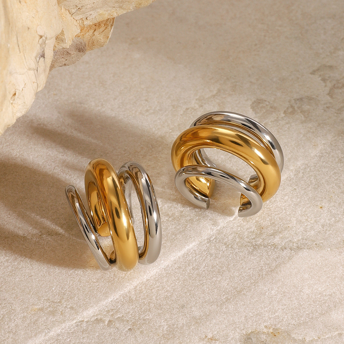 Wholesale  stainless steel gold and silver contrast earrings