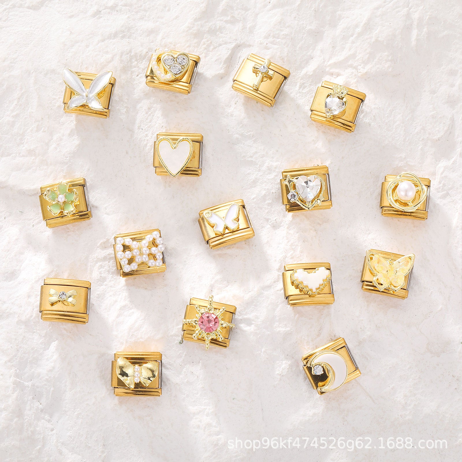 Wholesale Stainless Steel Modular Bracelet with Gold Base and Diamond-Style Charms Fashion Accessory