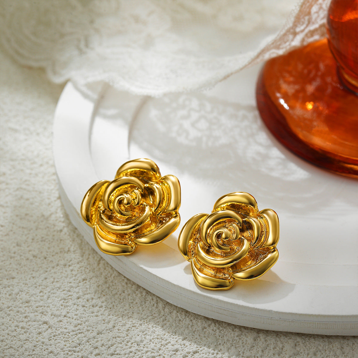 Wholesale 18K gold sunflower retro earrings