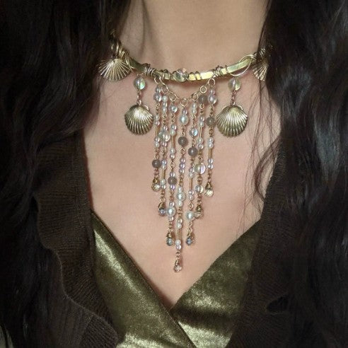 Wholesale Ancient Greek goddess vintage gold seashell tassel necklace