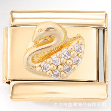 Wholesale Italian Charm Bracelet 9mm DIY  Golden Zircon Animal   Creative Stainless Steel Composable Bracelet