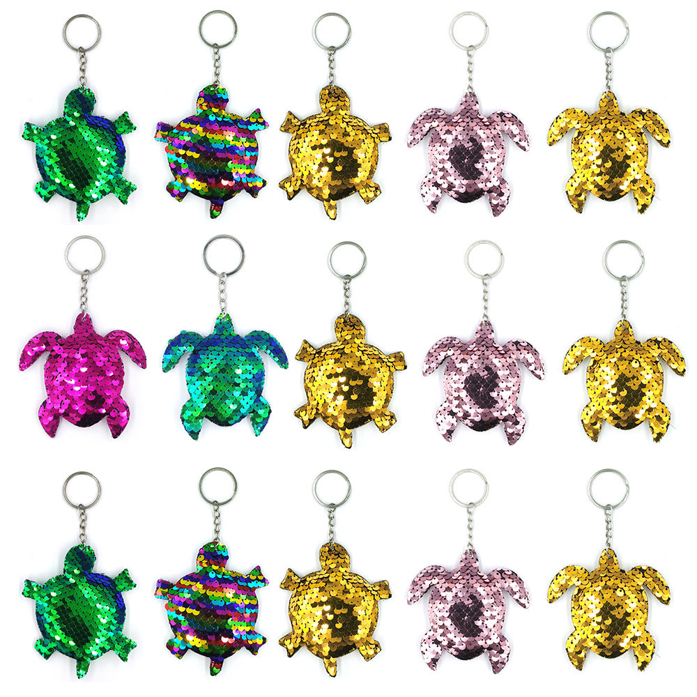 Wholesale Creative Double-Sided Reflective Turtle Keychain PET Fish Scale Sequin Bag Pendant Car Gift Source Factory ACC-KC-DY002