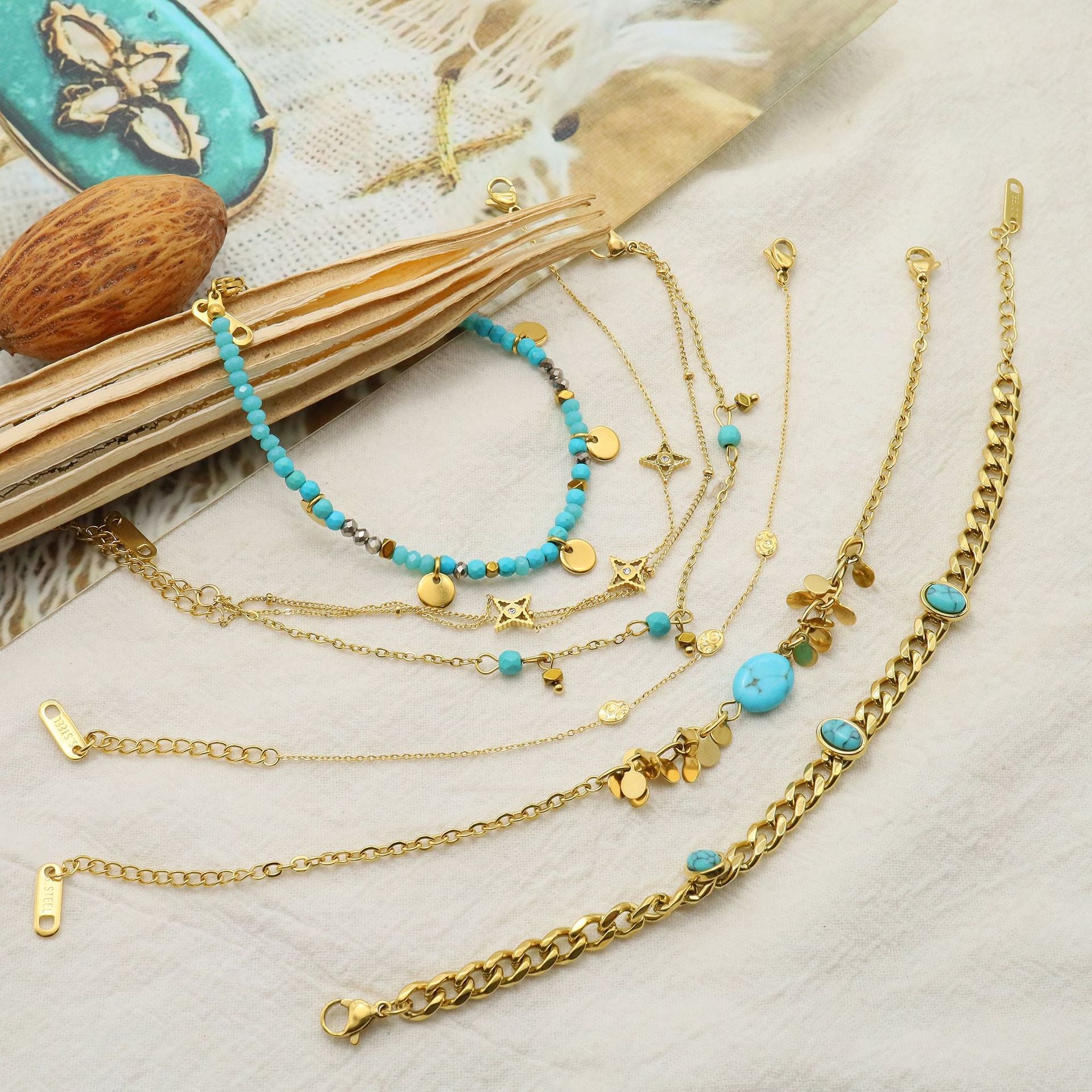 Wholesale Euro-American Turquoise Natural Stone Non-Fading Stainless Steel Stackable Bracelet - Trendy Everyday Jewelry for Women Gift Boutique