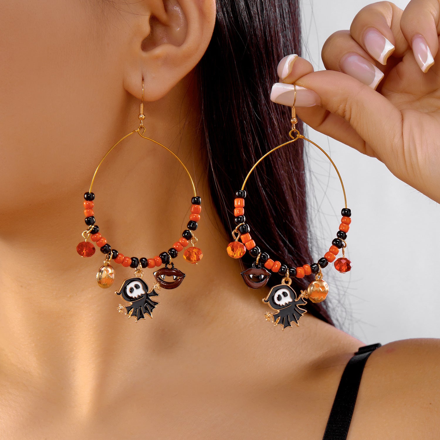 Wholesale  Halloween Earrings Spider Pumpkin Ghost Crystal Rice Bead Earrings